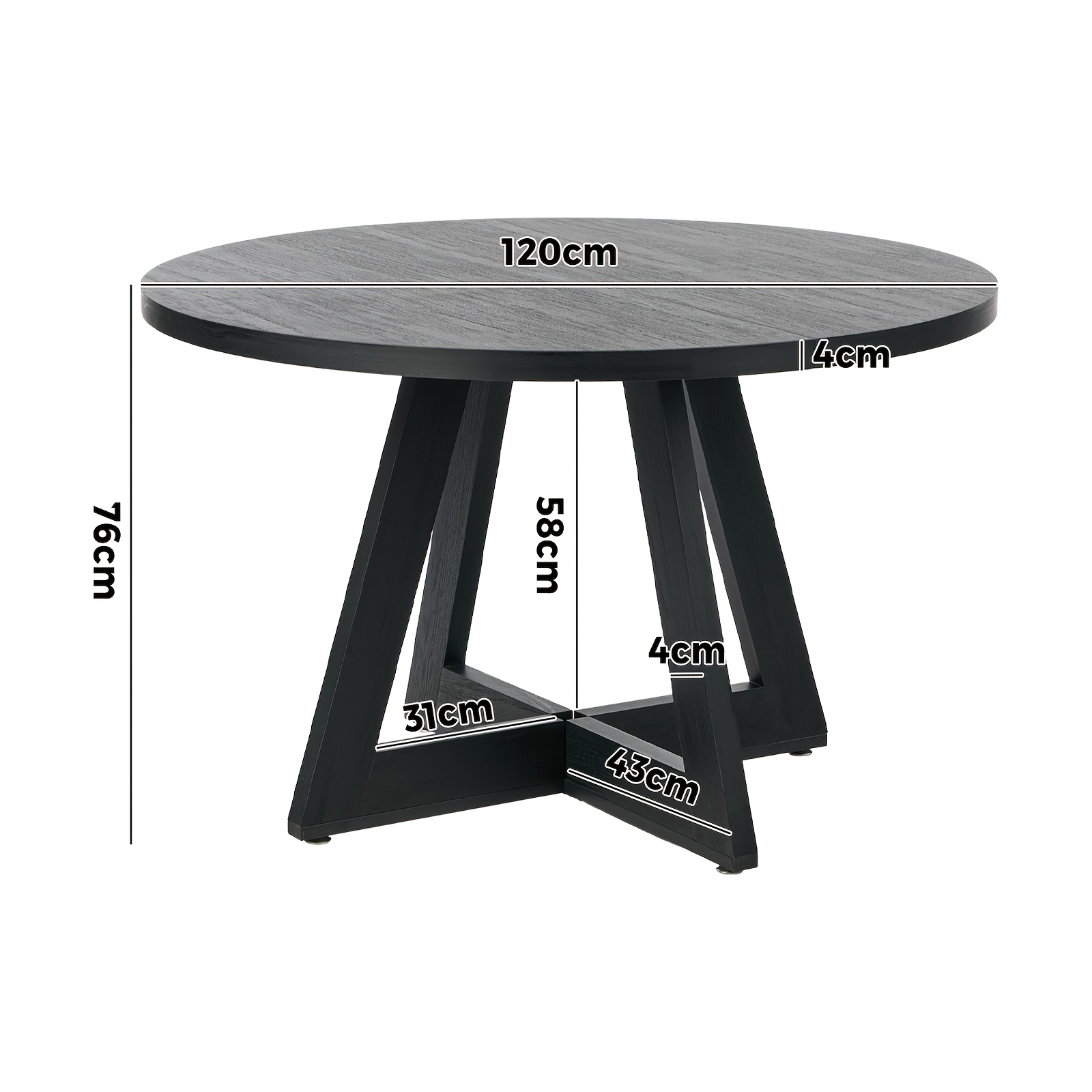 TEMU 120cm Round Dining Table Wooden Kitchen Furniture Black