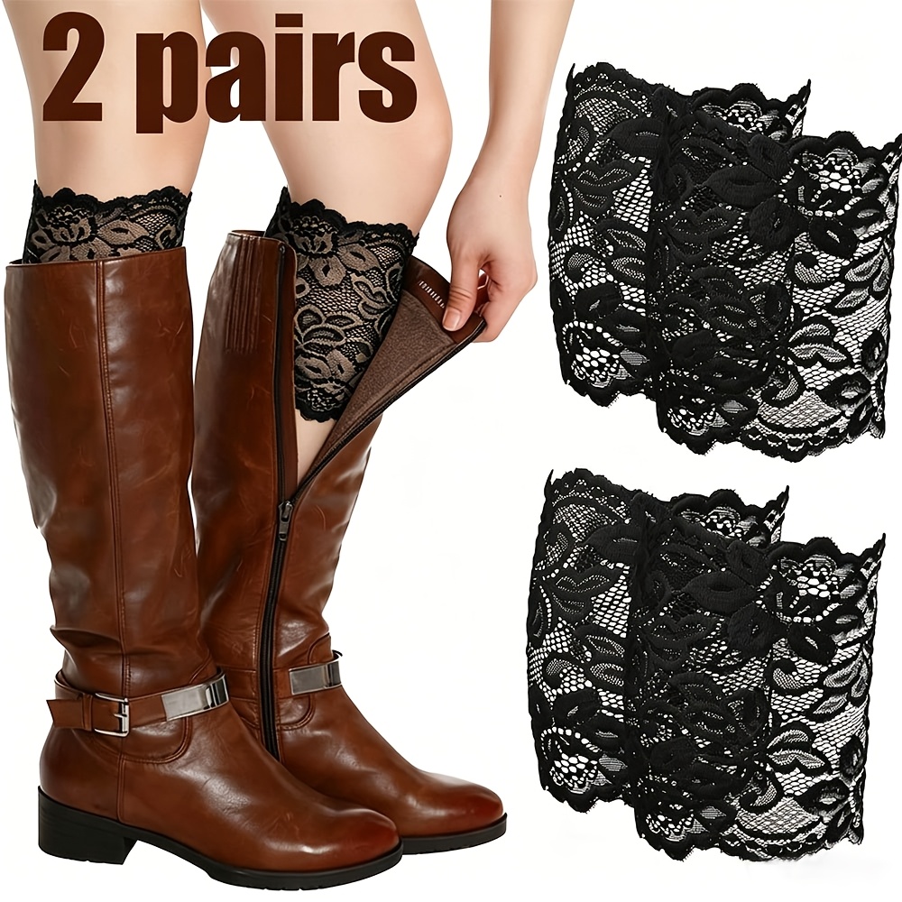 TEMU Women's Lace Boot Covers, Floral Lace Boot Covers, Elegant Hollow Knee Socks, Elastic Boot Socks Suitable For Knee-high Boots, Retro Lace Leg