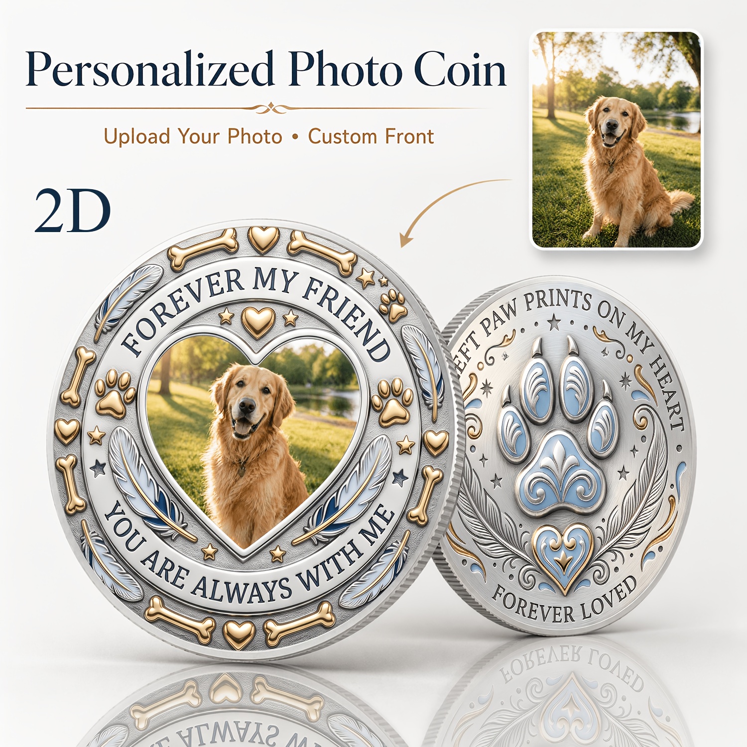 TEMU 1pc, 2d Flat Personalized Photo Custom Commemorative Coin, Front Side Supports Uploading Portraits, Pets, Couple Photos, Family Photos For