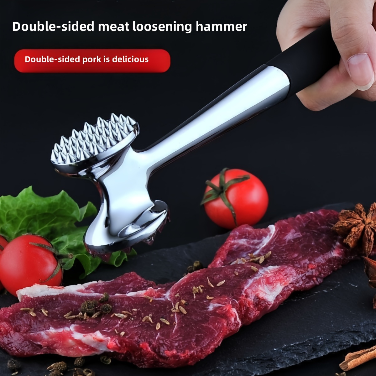 

High-quality Stainless Steel Meat Tenderizer Hammer - Double-sided Kitchen Tool For Tenderizing Steak & Rolled Meats, Durable Metal Kitchen Accessory, 1pc