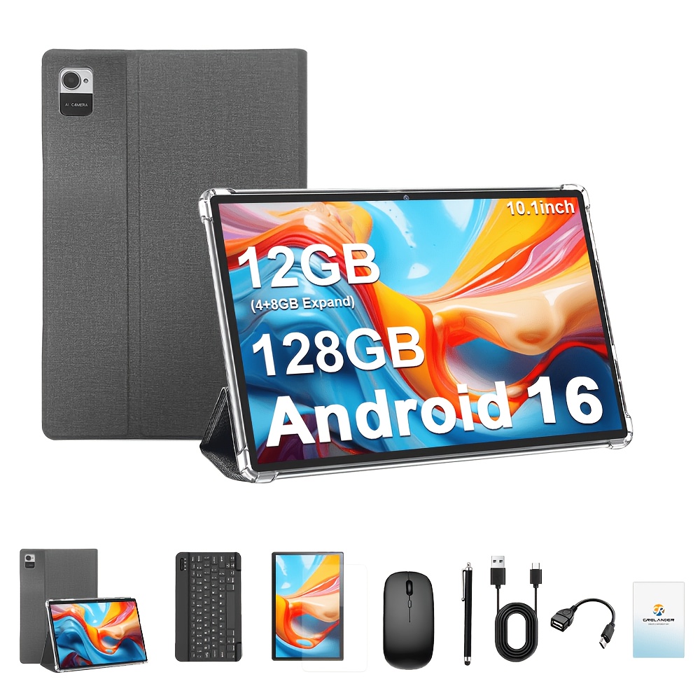tablet cr 10.1 z androidem 16, tablet 2-w-1 gms tab, gps, google, tablet pc z etui ochronnym, (klawiatura, mysz, rysik) opcjonalnie, 12 gb (4 gb + 8 gb)  , 128 gb rom + obsługa rozszerzenia 1 tb, dual wifi, ładowanie typu c, otg, tablet z androidem