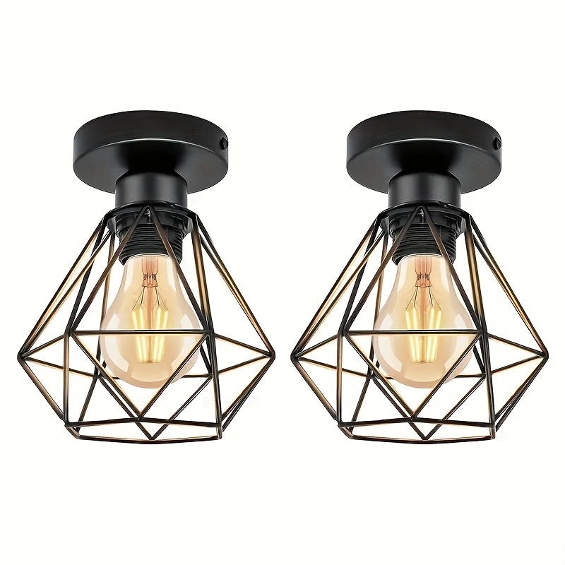 Black Retro Industrial E27 Bulb Base Ceiling Lights - For Hallway, Balcony, Kitchen, Dining Room, Bar, And (bulbs Not Included), Light Decor