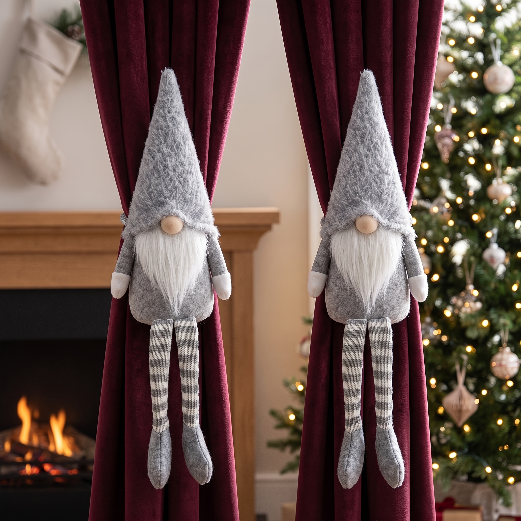 TEMU 2 Christmas Holiday Decorations, Nordic Style Faceless For Man Curtain Hooks, Suitable For Party Decorations And Window Display, Christmas