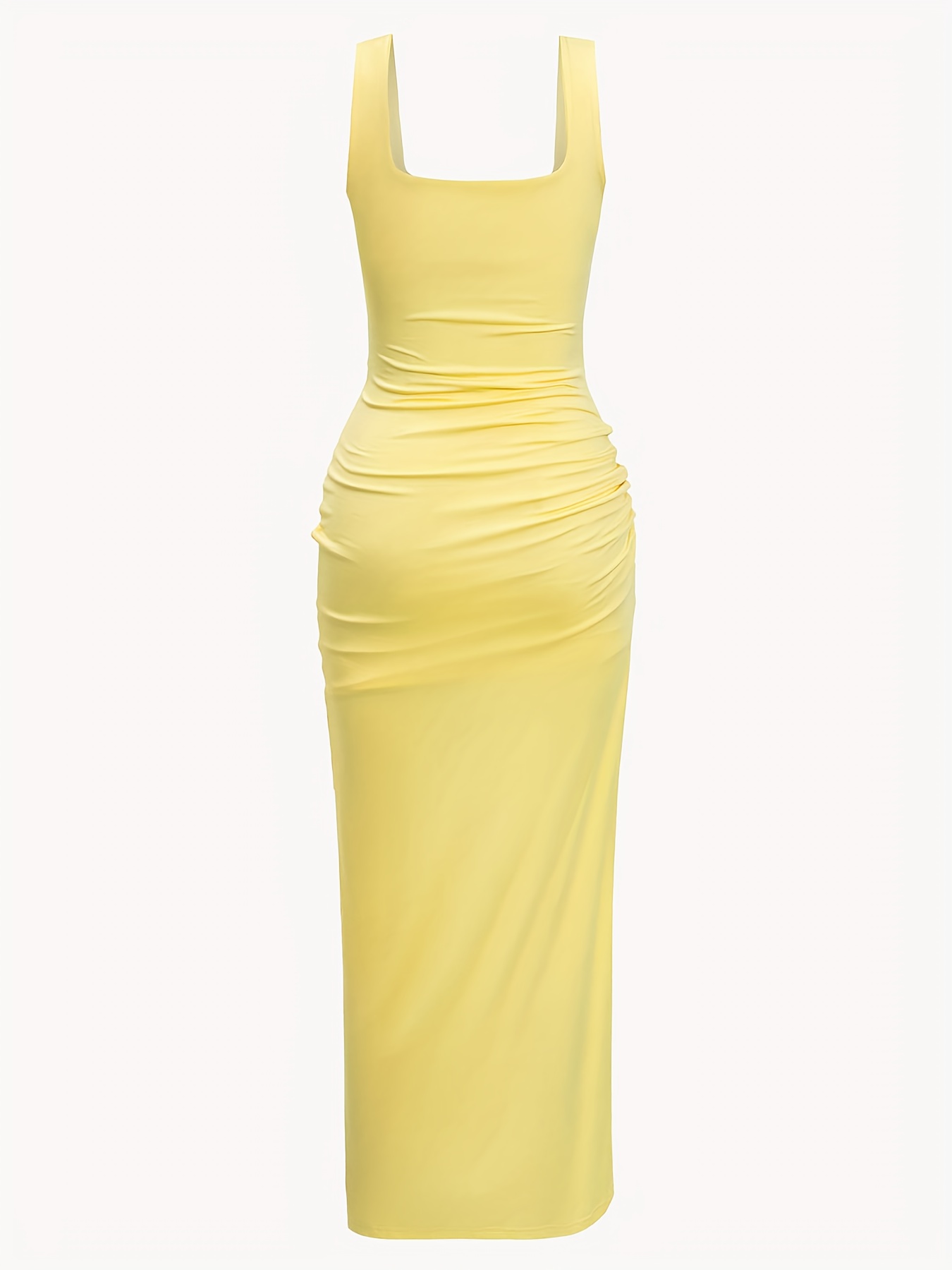 knee length dresses for ladies Ramona Yellow Square Neck Sleeveless Midi Dress – Get That Trend