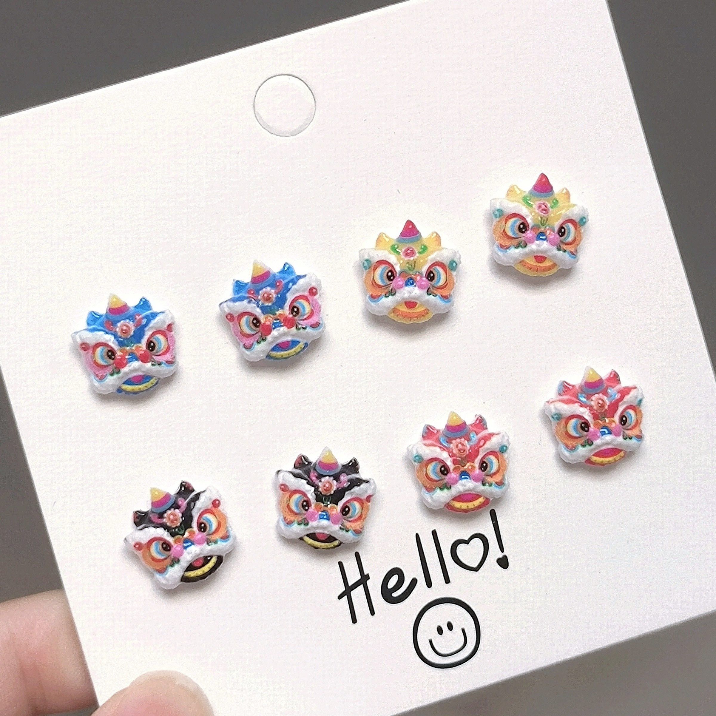 

4 Pairs Of Chinese Style Lion Earrings Lion Cartoon Resin Hypoallergenic Stud Earrings Holiday Decoration Birthday Gift Party Gift