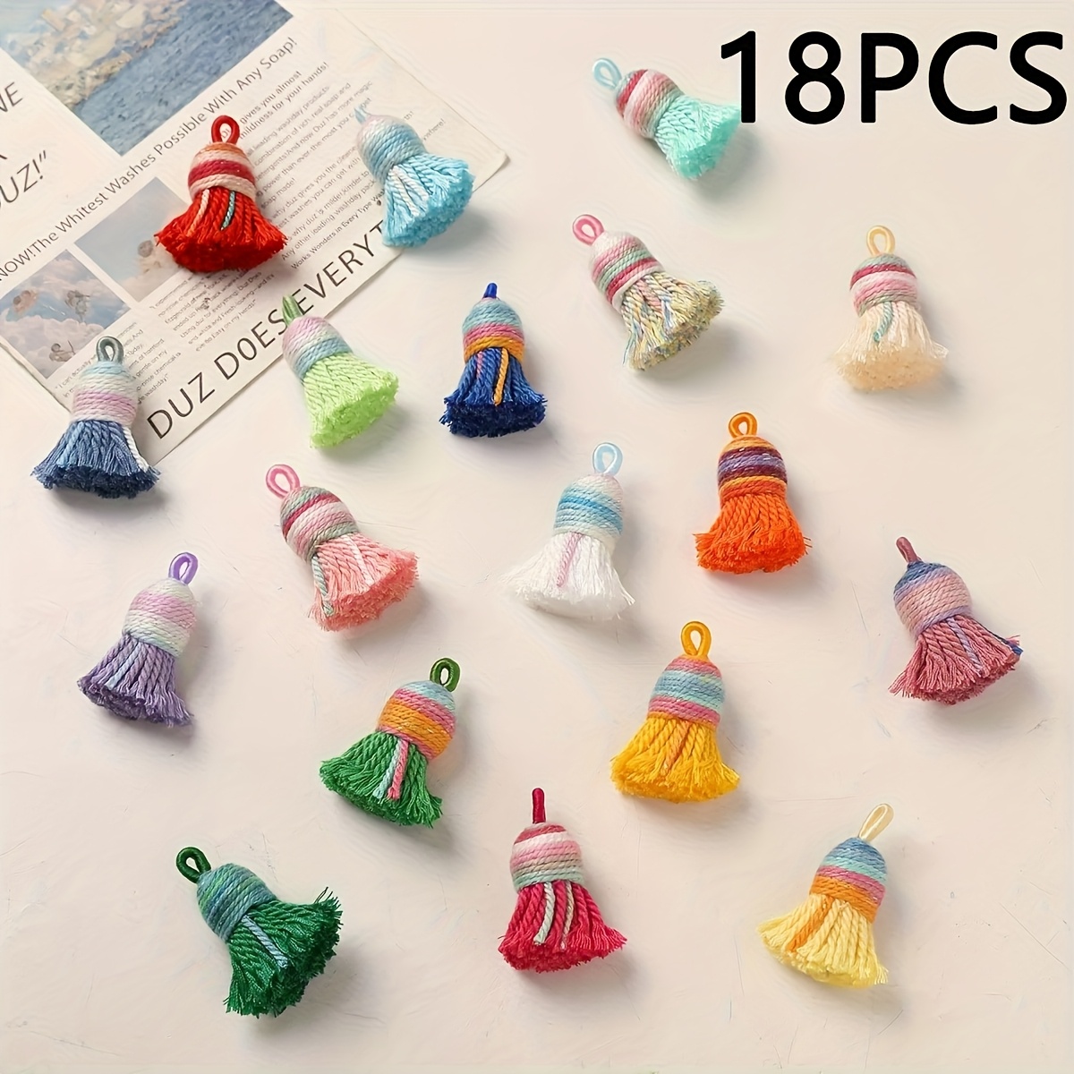 TEMU 18pcs Colored Series Bohemian Tassel Sequins, Handmade Earring Bracelet Pendant Decoration, Hanging Ornaments, Colored Bohemian Tassels - Random