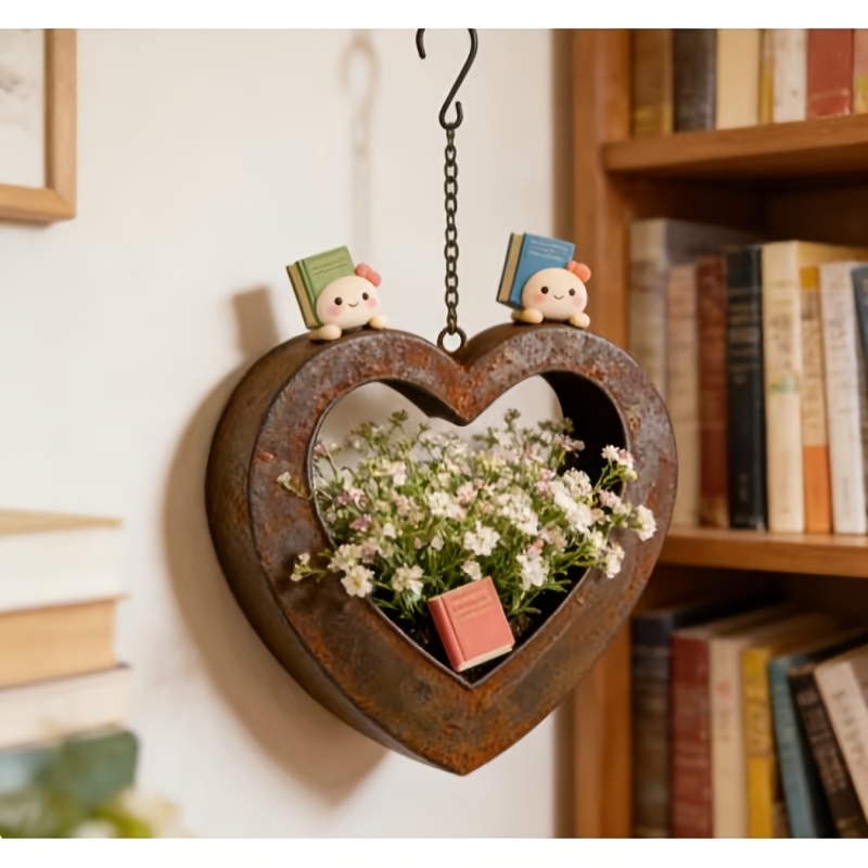 TEMU 1 pièce Cache-pot suspendu cœur rouillé vintage vieilli, Pot suspendu créatif en fer forgé de cœur, Vase à fleurs décoratif pour salon, chambre,