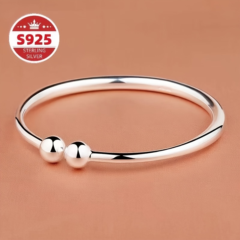 TEMU S925 Pure Silvery Bead Smooth Garlic Bangle, Suitable For Daily Wear And Gifting, Women's Jewelry, Valentine's Day, Carnival, , And