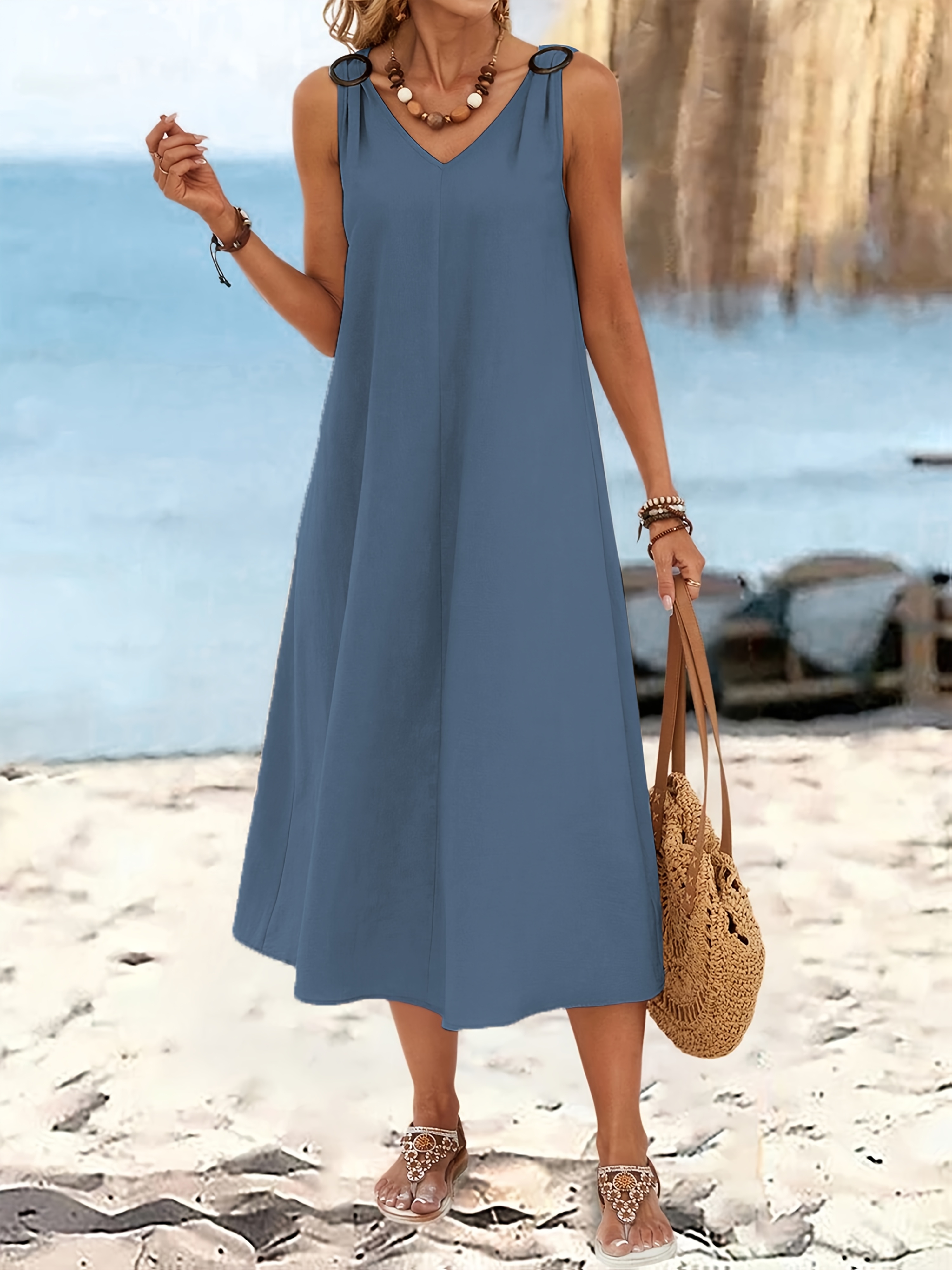 Mi Longue Robe D Ete Femme Robe Mi Longue Femme En Beige à Col V