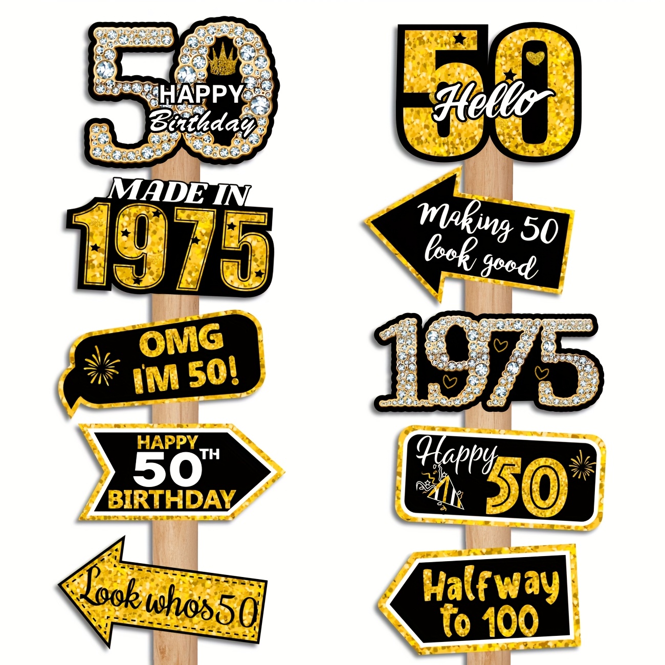 

1 Set Classic 1975 Themed 50th Birthday Party Yard Signs, Black And Golden Retro Photo Props, Paper Material, Floor-standing, No Power Needed, Versatile For Birthday, Anniversary, Tailgating Events