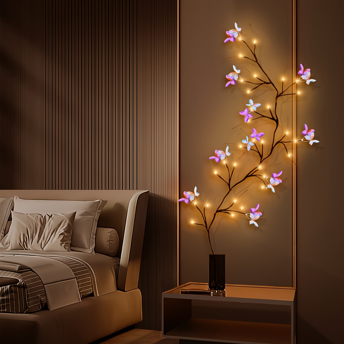 Image of 1pc, Christmas Decor, Usb Powered Led Tree Branch Lights With , 96 Leds Vine, Flexible Artificial Plants, 8 , 1./51.18in For Bedroom Wall Living Room Home Christmas Aesthetic (battery Not Included)