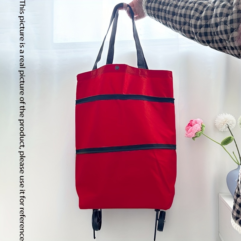 1-3pcs Foldable Large Capacity Shopping Cart with Wheels - Red, Durable Plastic, Leak-proof, Multi-compartment Shopping Cart for Groceries etc., Foldable