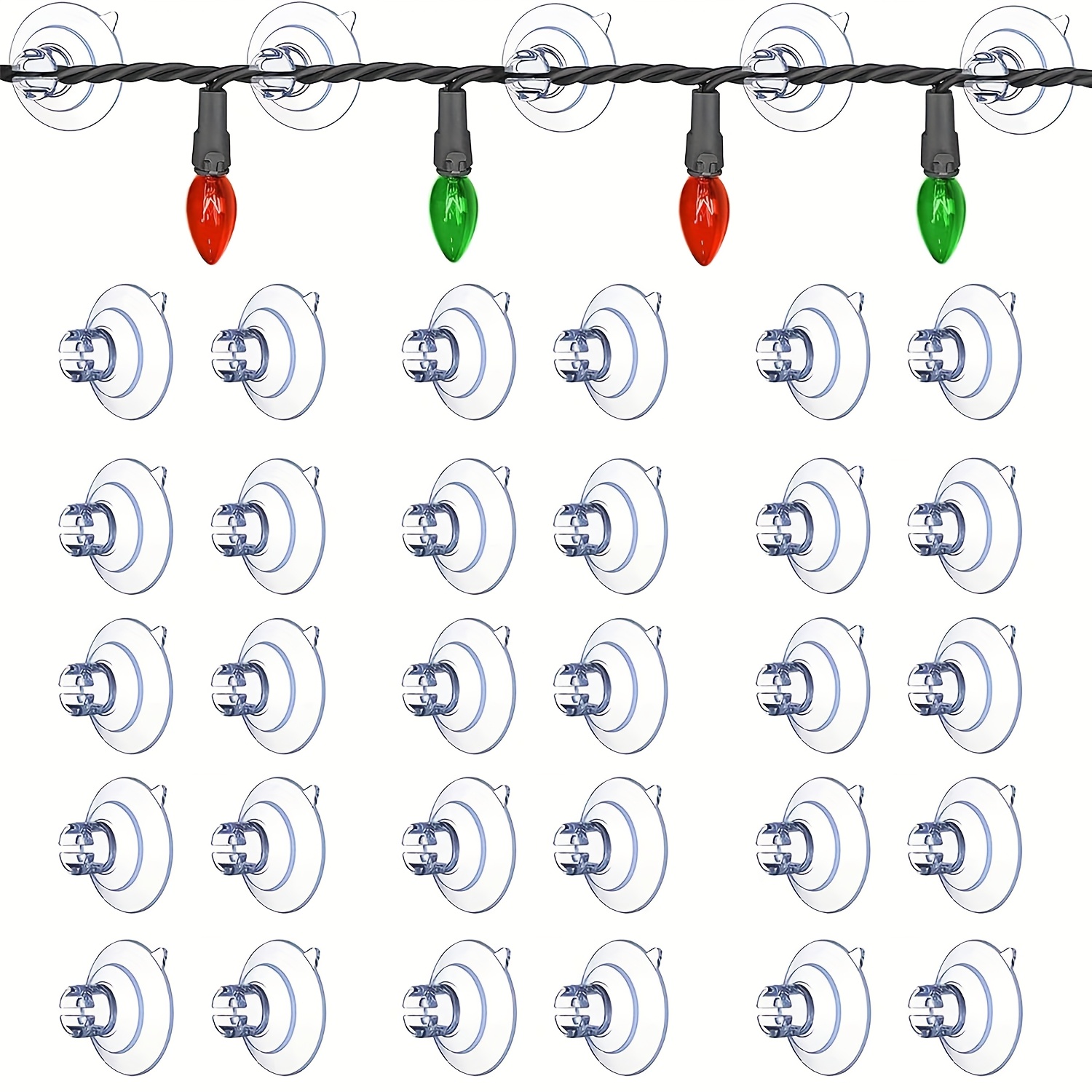 E-shop 20 Stück Weihnachtslichter Saugnäpfe, Weihnachtslichter Saugnapfhalter, geeignet für Festlichter Weihnachtsdekoration, bohrfreie Haken,