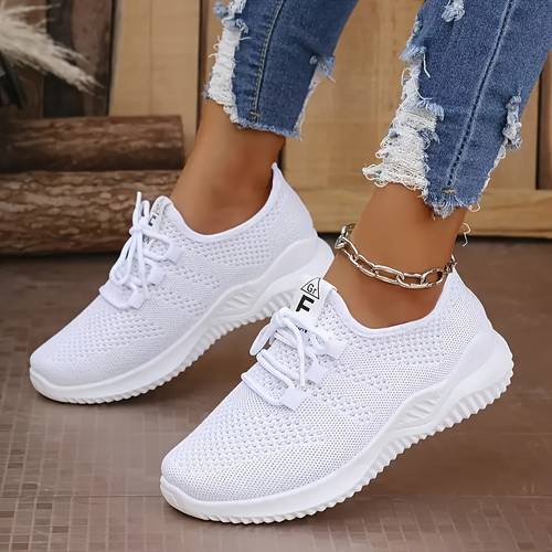 womens white low top sneakers lightweight and breathable mesh air cushion technology lace up closure for all white suitable for fitness walking comfortable tennis