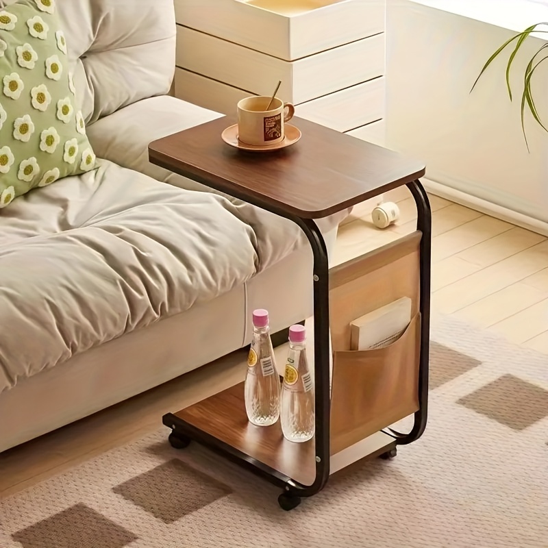 A Double-layer Storage Sofa Side Table, A Compact Space- Sofa Table, A Side Pocket , Suitable For A Living Room With 360-degree Rotating Wheels In A Design