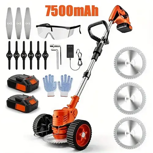 home small portable electric lawn mower 7500mah 24v with 2 lithium batteries 3 kinds of blades cordless electric brush lawn edger grass string lithium battery cordless handheld lawn mower yard multifunctional mower