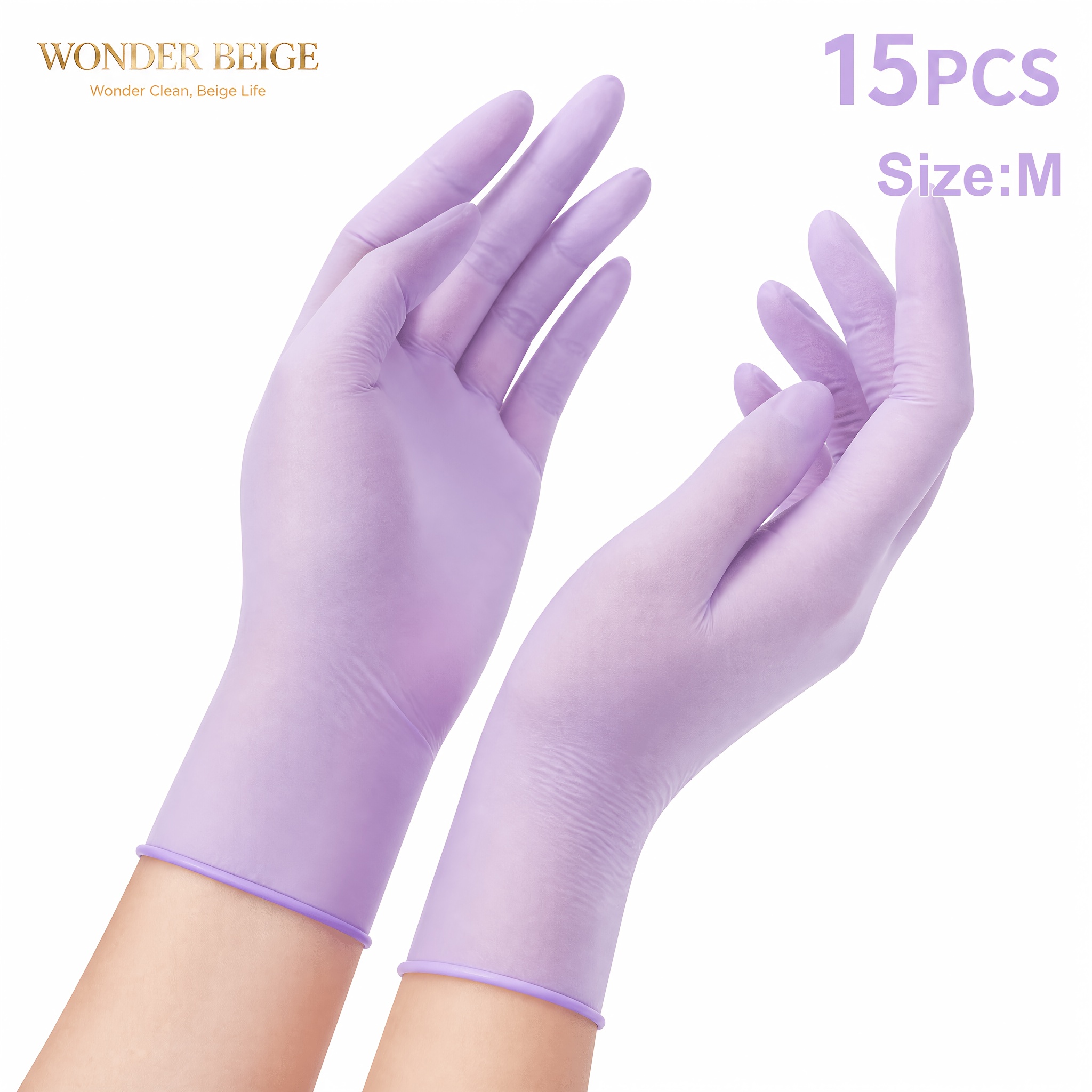 Image of Wonder Beige 9 Inch Purple Disposable Nitrile Gloves Easy Soft Breathable Stretchable Skin For Pet Care Friendly Routine Daily Household Cleaning Tasks Home Chores Men Women