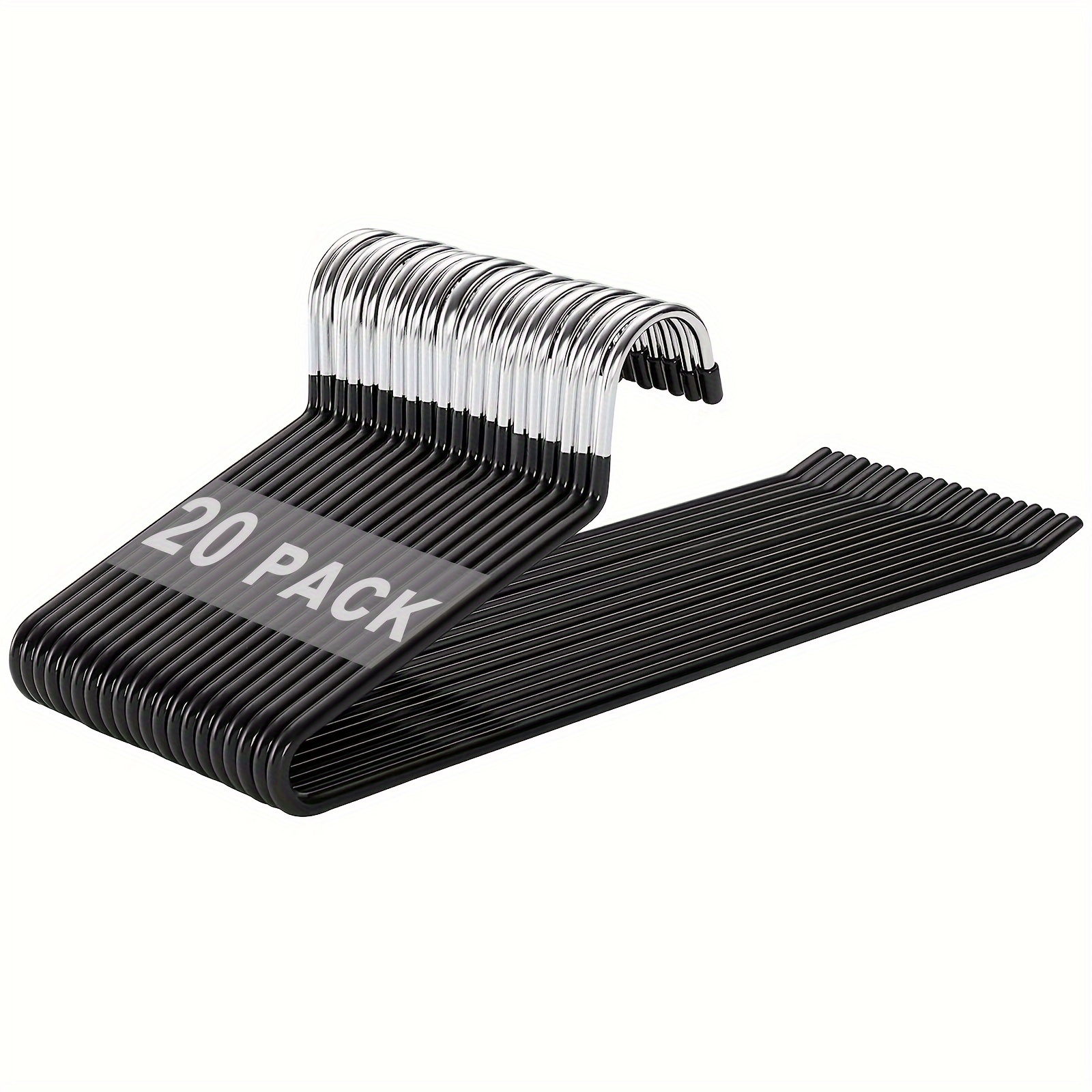 Image of Set Of 20 Metal Trouser Hangers Featuring An Open End And A Non-slip Surface, Designed To And Serve Multiple Purposes For Hanging Trousers, Scarves, Jeans, And Towels (in Black)