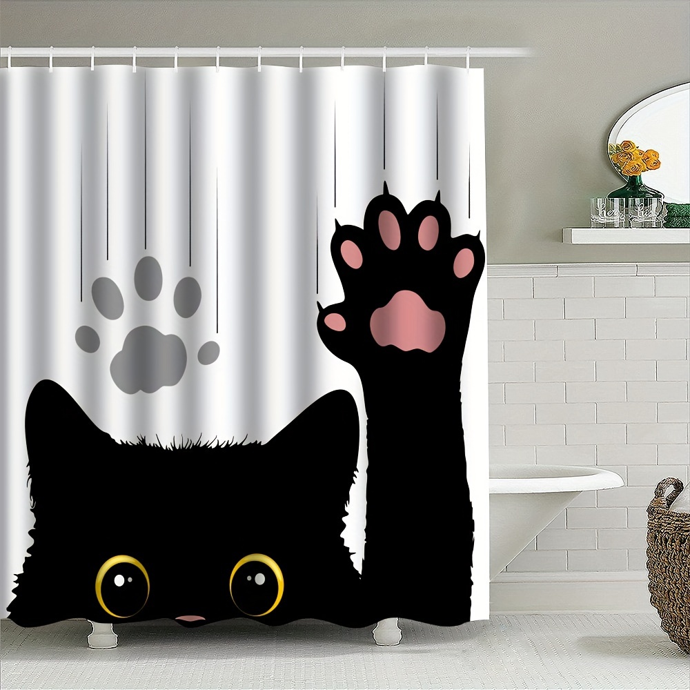 

1pc Oversized Black Cat Pattern Shower Curtain, Shower Curtain With 12 Hooks, Bath Curtain, Bathroom Partition, Room Decoration, Machine Wash Window Bathroom Decoration