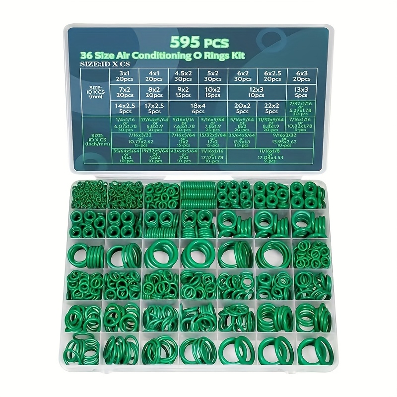 595pcs Air Conditioning O Ring Kit, 36 Size Seal -rings Assortment Set For Compressor Automotive A/c Plumbing Repair Id:3-22mm