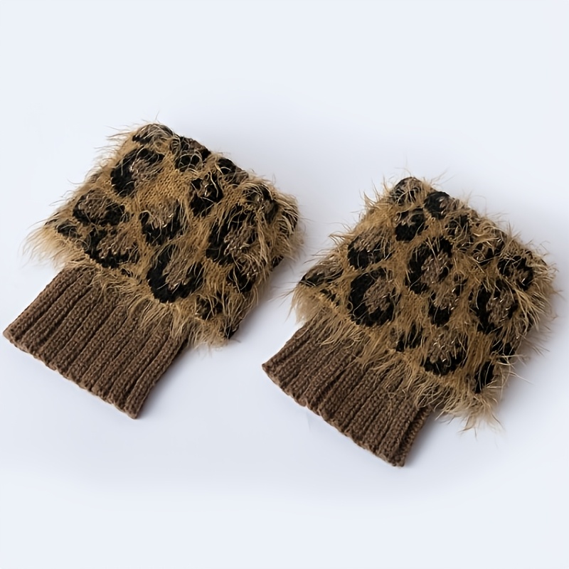 E-shop 1 Paar Retro-Leopardenmuster Kunstfell-Stiefelüberzüge für Frauen - Maschinenwaschbare Kurze Wärmwärmer, Passend für Lange & Kurze Stiefel,