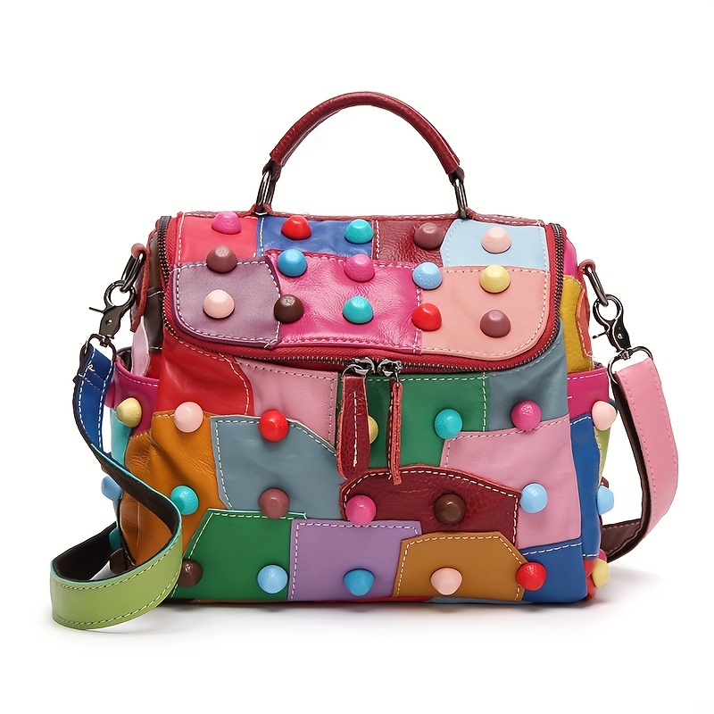 

Colorful Patchwork Women's Handbag, Large Capacity Fashionable Shoulder Crossbody Satchel, 10.24x8.66x4.72 Inches, Versatile Messenger Bag
