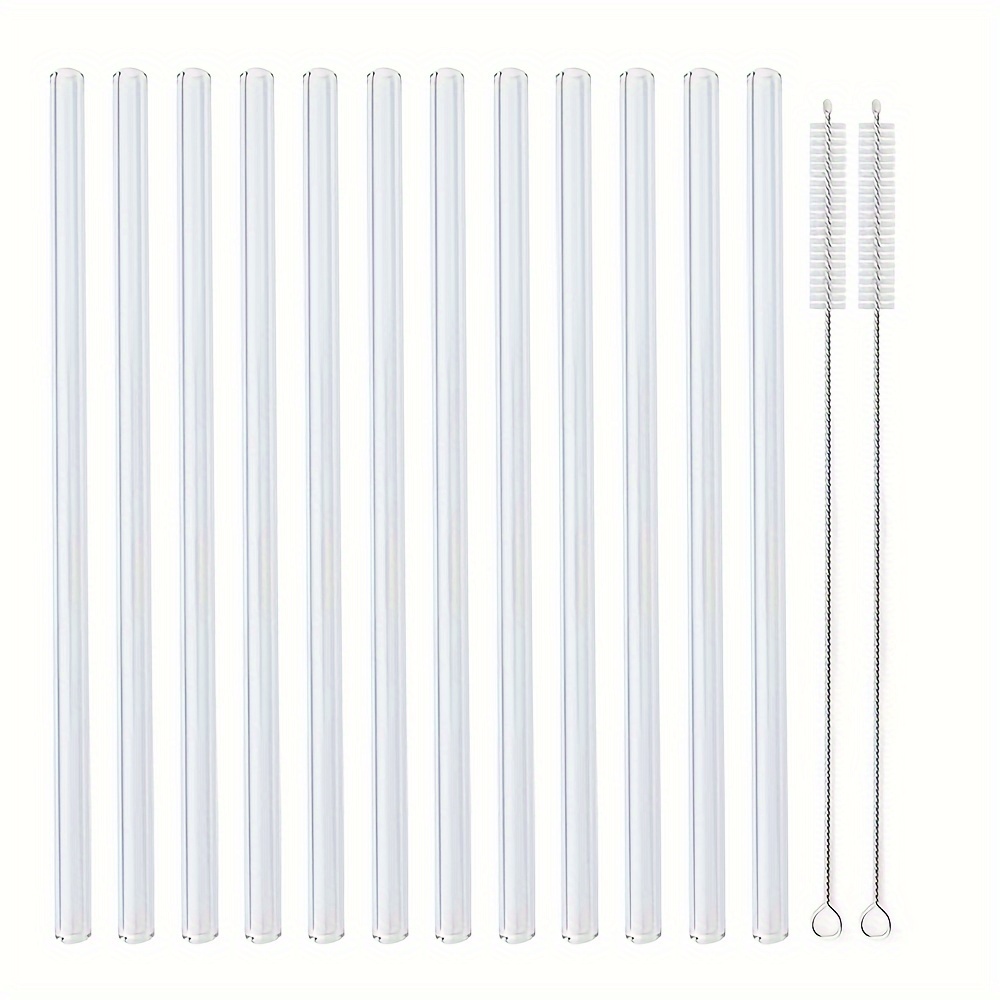 TEMU 200*8 Pajillas de Vidrio Reutilizables, 12 Pajillas de Vidrio con 2 Cepillos de Limpieza para Bebidas, Té , Ideales para Fiestas en Casa y
