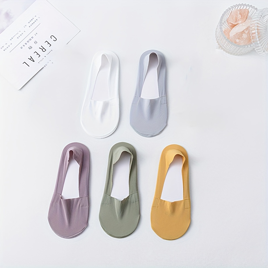 

5pairs Women's Cotton No Show Socks, Non-slip Silicone Heel Grip, Invisible Low Cut Liners For Spring Summer Fall