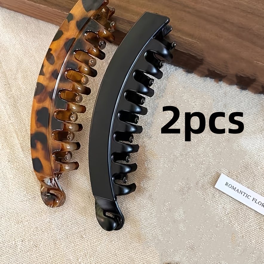 TEMU 2pcs Set Large Size Hair Clips With Back Combs - Anti-slip Vertical Banana Clips, Suitable For Women's Ponytails, Thickening And Volume