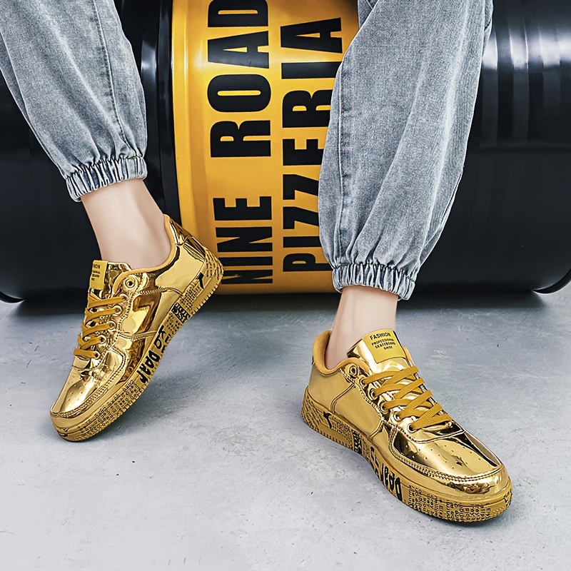 mens glossy golden casual sneakers low top Temu Canada