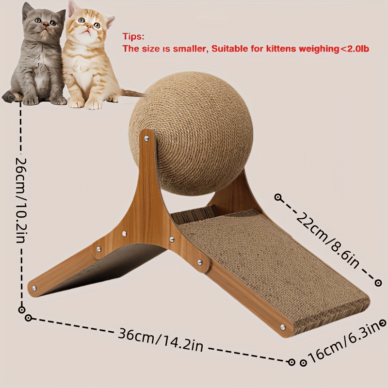 TEMU Interactive Wheel Sisal Scratching Ball For Cats - Enhances & Boredom, Durable Wood Construction, , Indoor, Companion