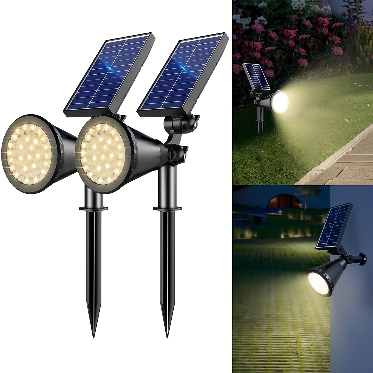 TEMU 2 Stk./. Solar-Bodenstrahler, Solar-Gartenlampe, Außenstrahler, Garten-Rasenlampe, 18 LED mit dreistufiger Dimmung, IP44, Solarladung, geeignet