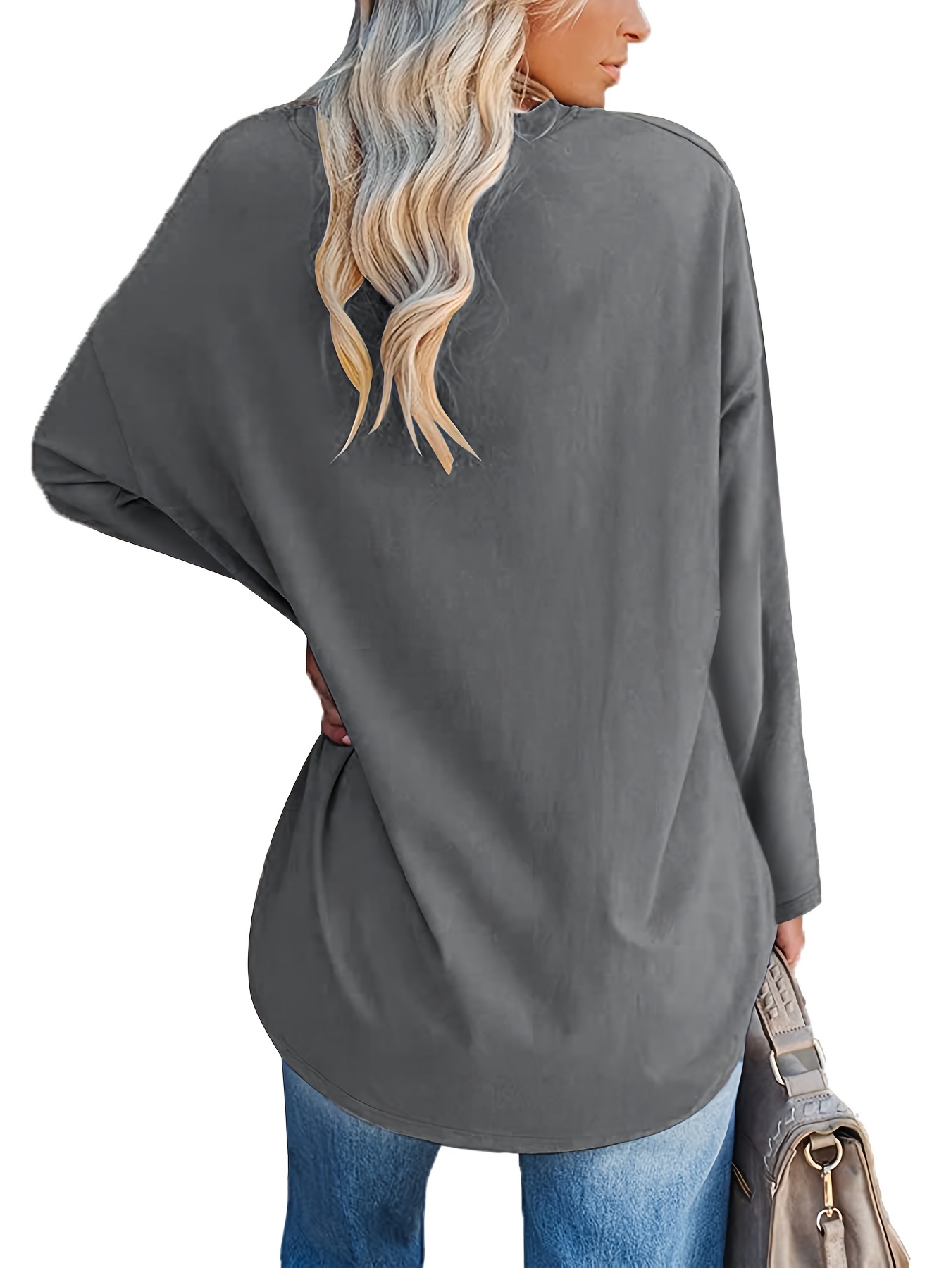 Moterys ilga marškinėlė, oversize, ilgi rankoviai, apykaklė/T-Shirt/Puloveris/Pradinė tunika