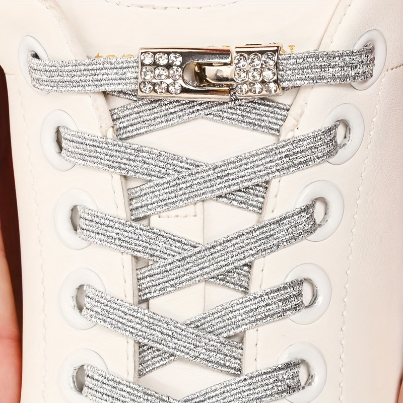 1 Pair of Rhinestone Buckle Shoelaces, No Need to Take Off Shoes, 2 Elastic Bands and 2 Shoe Lace Buckles, Colorful Fashion Gradient Rainbow Laces Suitable for Casual Shoes and Sports Shoes