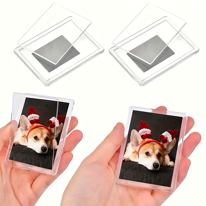 

12pcs Acrylic Magnetic Photo Frames For Refrigerator - Transparent, Strong Magnet Holders, 2.75x1.77" Mini Display Stands For Decor