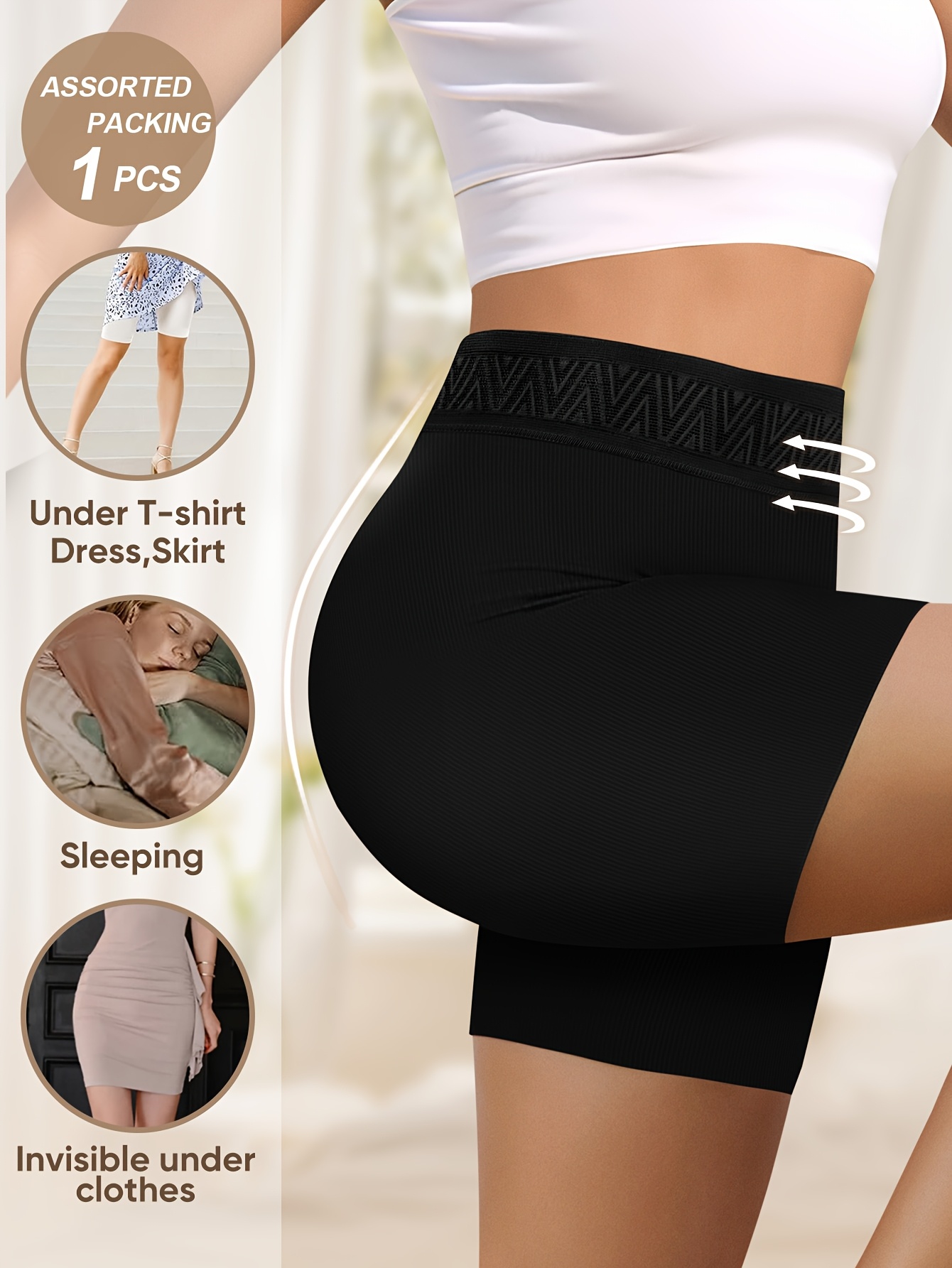 Random 4 Colors Random Plus Size Panties Women'S Underwear Shorts Peach Hip Shorts Fashion Contrast Color High Waist Tummy Control Body Shapin