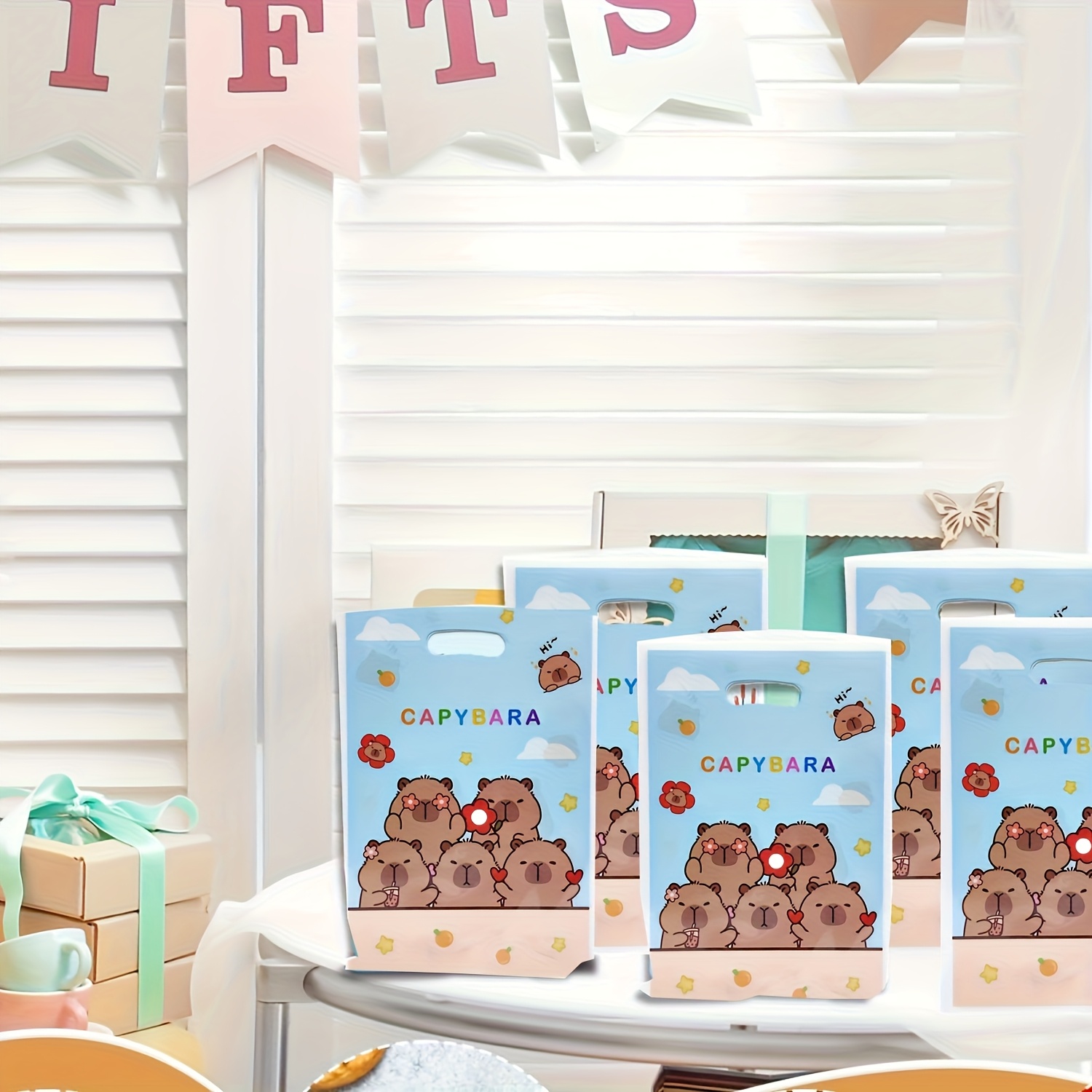 24 Capybara-Partytüten Mit Griffen | 4 Verschiedene Muster, Aus Kraftpapier – Für Geburtstag, Babyparty & Mehr