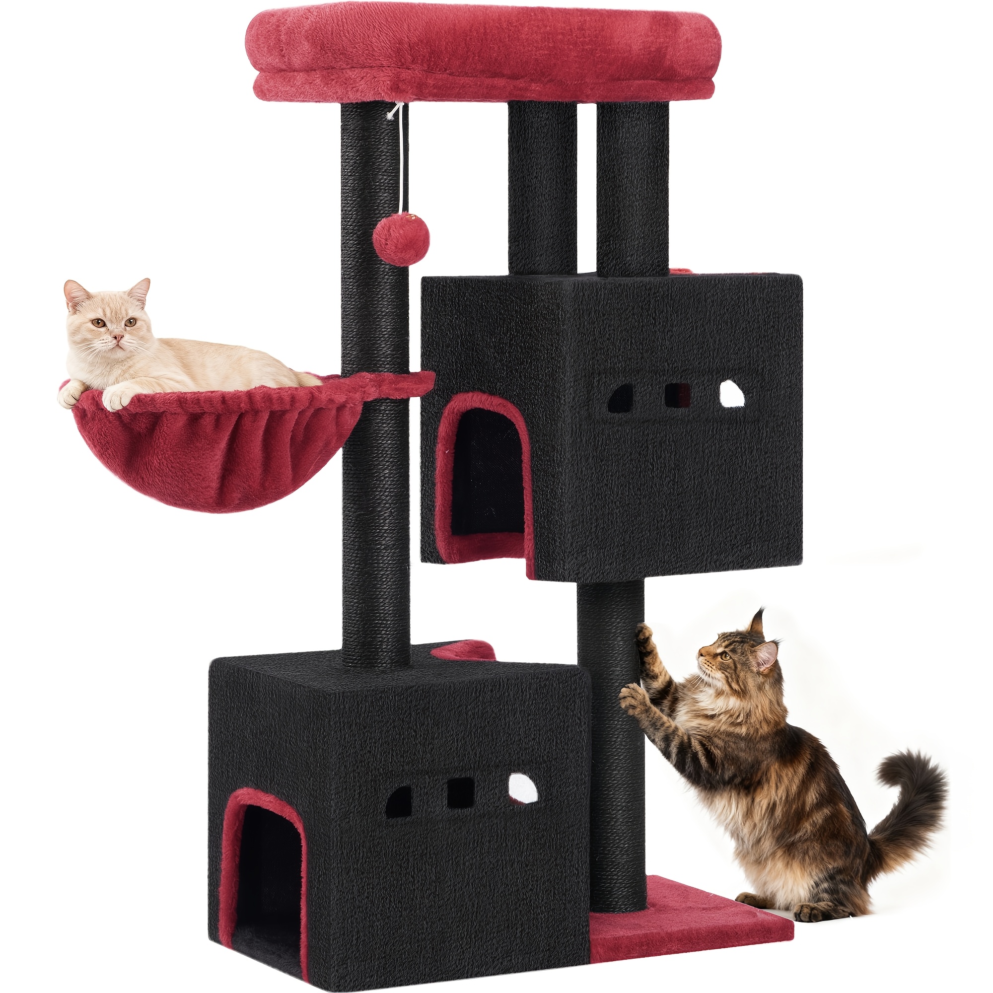 Scratching Post, 98 Cm Stable Cat Tree, Cat Scratching Post With Large Lying Area, Cat Cave, Sisal Posts, Basket, Plush Balls, Cat Furniture Play Tree