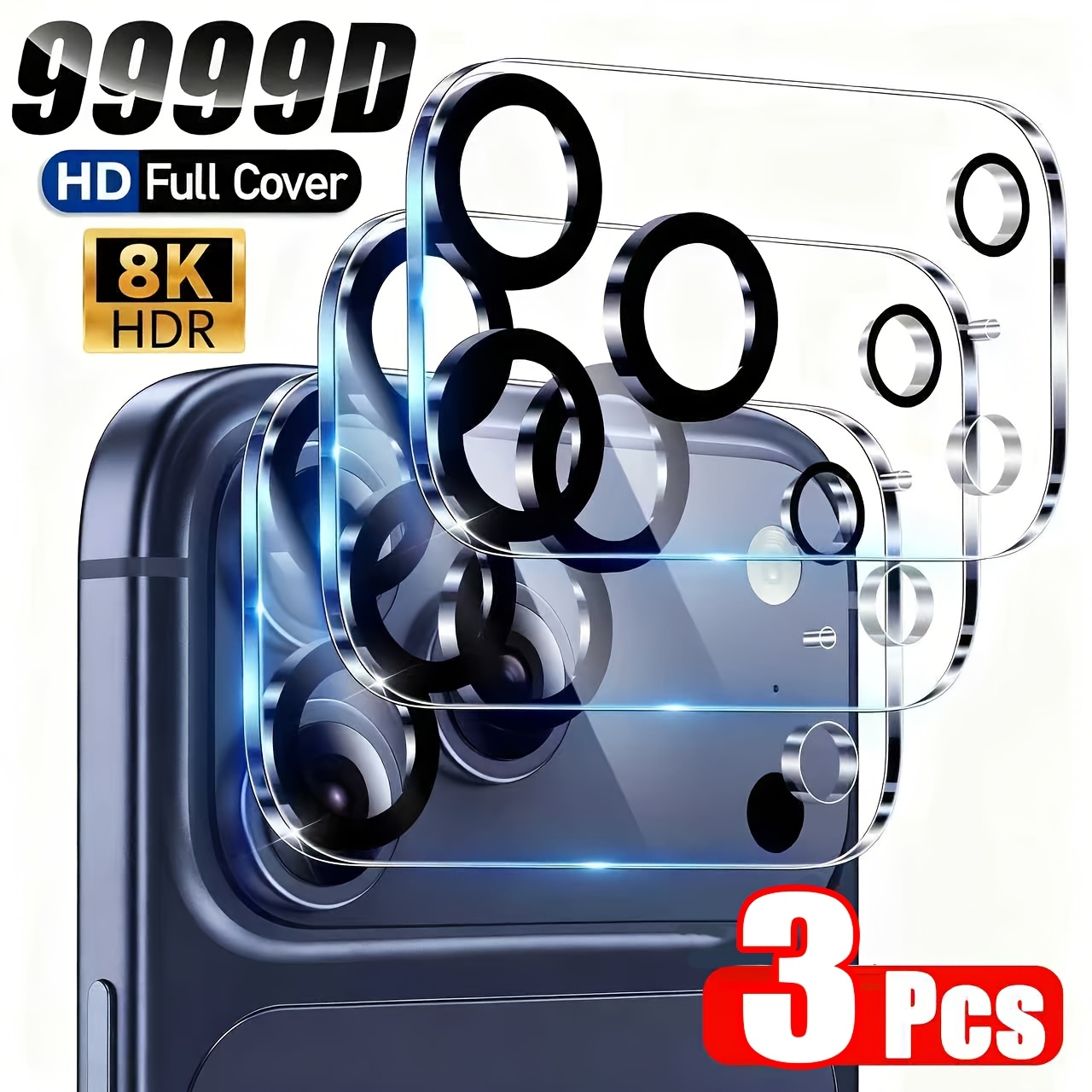 TEMU 3 protectores de lente de cámara de cobertura total para iPhone 18 Pro Max/17 Pro Max/18 Pro/17/16/15/14/13/12/11/16 Pro/17E/16E/Mini/Plus, 9H,