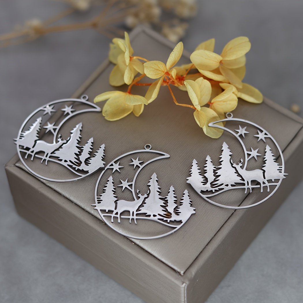 Image of 3pcs Christmas Gifts Romantic Moon Stainless Steel Pendant Diy Craft Earrings Necklace Women Charms For Jewelry Making