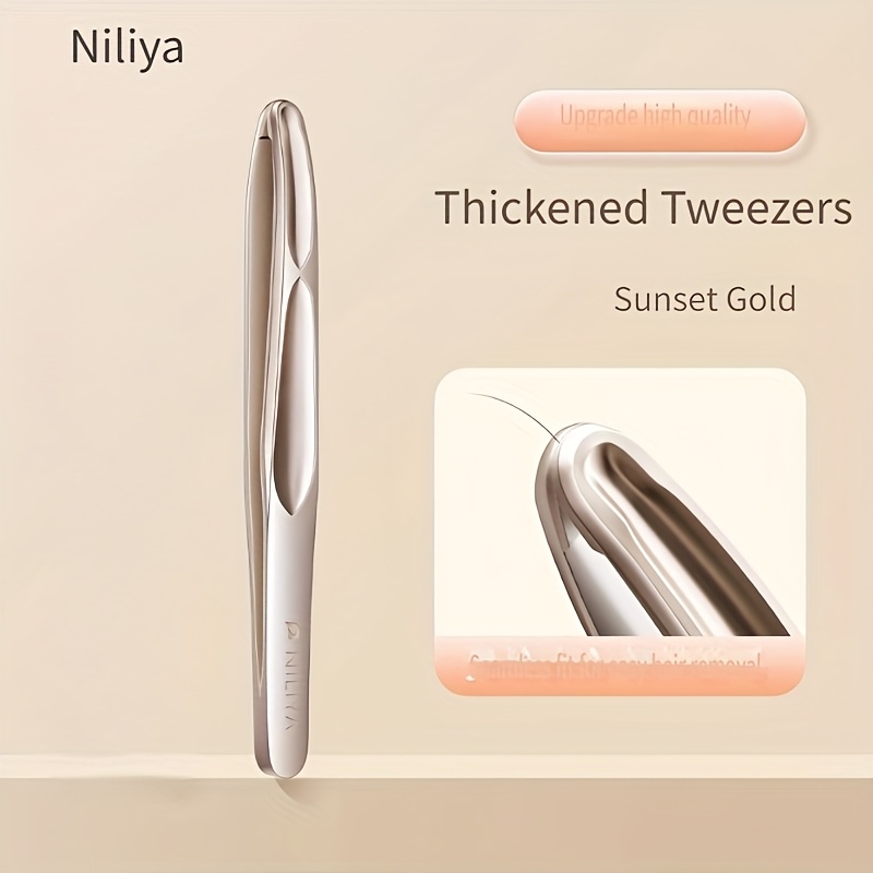 TEMU 1pc Niliya Professional Eyebrow & Facial Hair Tweezers - Heavy-duty Stainless Steel, Sharp Tips For Precise Grooming, No-pull Hair Removal - For