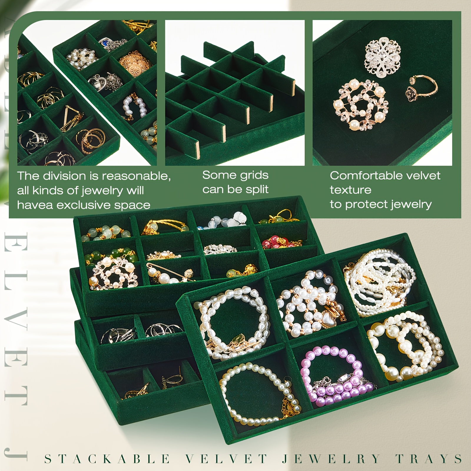 Stackable Velvet Jewelry Storage Tray with Secure Latch