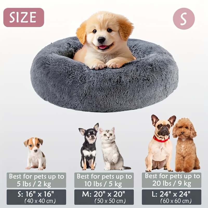 TEMU New Plush Donut-shaped Bed - Soft And Fluffy Faux Fur, In Sizes For Small To Large Dogs And Cats, Designed For Deep Sleep With A Round Cushion,