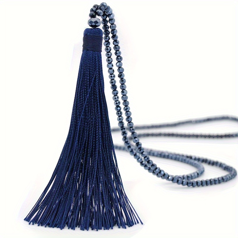 TEMU 1pc Collana Lunga con Perline di Vetro Sfaccettato, Ciondolo con Nappa, Catena per , Gioielli a , Regalo per Donne
