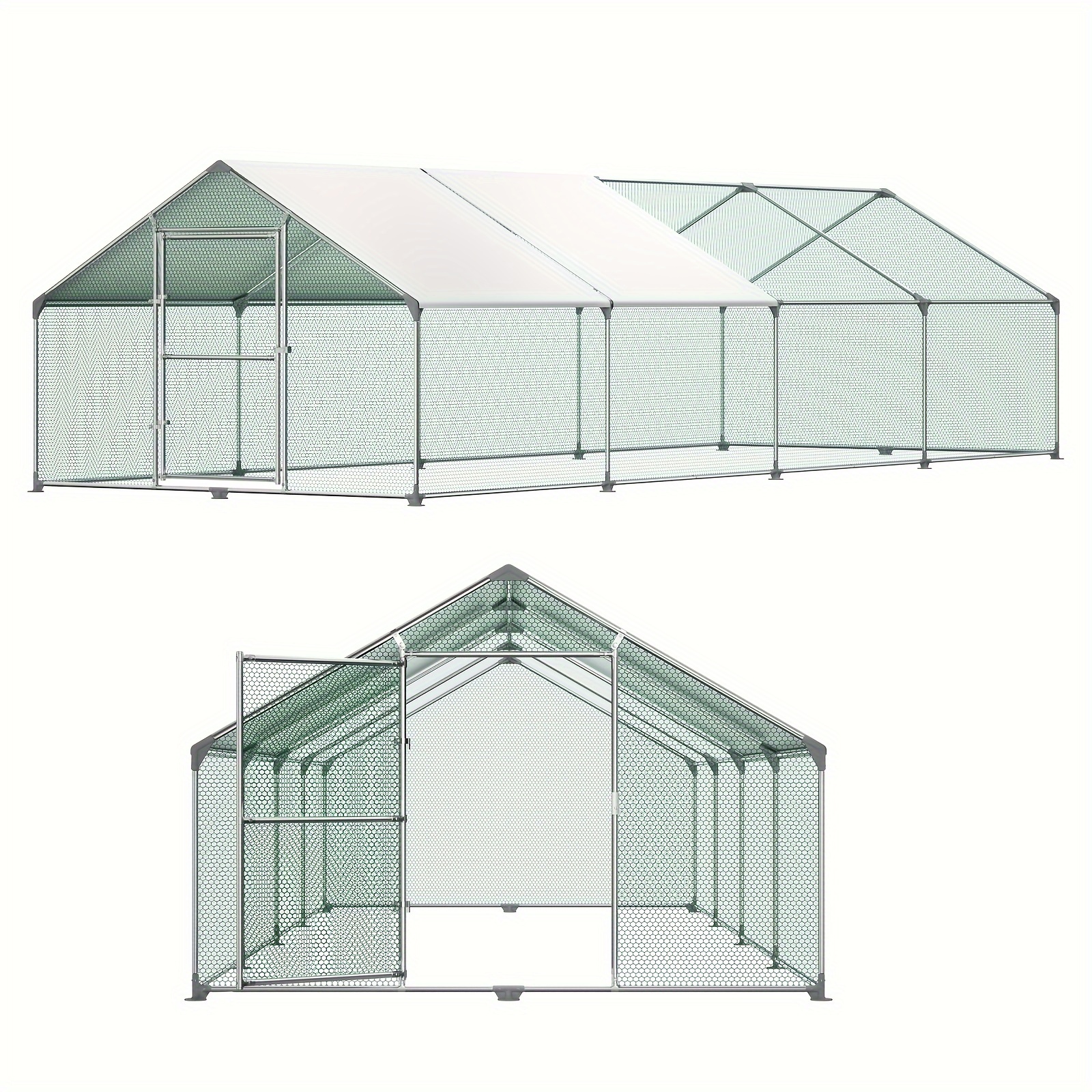 

Aufun Chicken Coop 3 X 8 X 2 M Outdoor Enclosure Cages Small Animal Hutch Galvanised Steel Chicken Cage With Pe Roof Outdoor Enclosure With Lock Poultry House