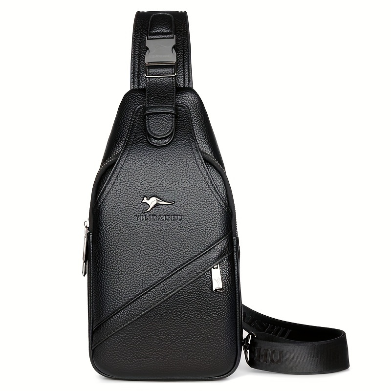 Image of 1 Men's Pu Chest Bag Cross-body Bag, Large-capacity Multi-partment, Multiple Back , Casual Business Men's Chest Bag