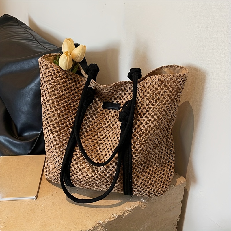 TEMU Bohemian Hand-woven Women's Shoulder Bag Summer Fashion Straw Beach Travel Weaving Tote Bag
