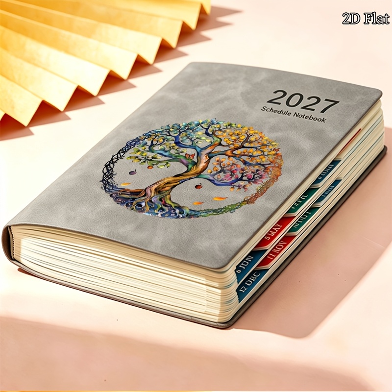 TEMU 1pc Colorful Tree Of Printed 2027 Schedule Notebook, Daily Recording Record Book, Daily Agenda Planner Notebook, Multifunctional Notebook For