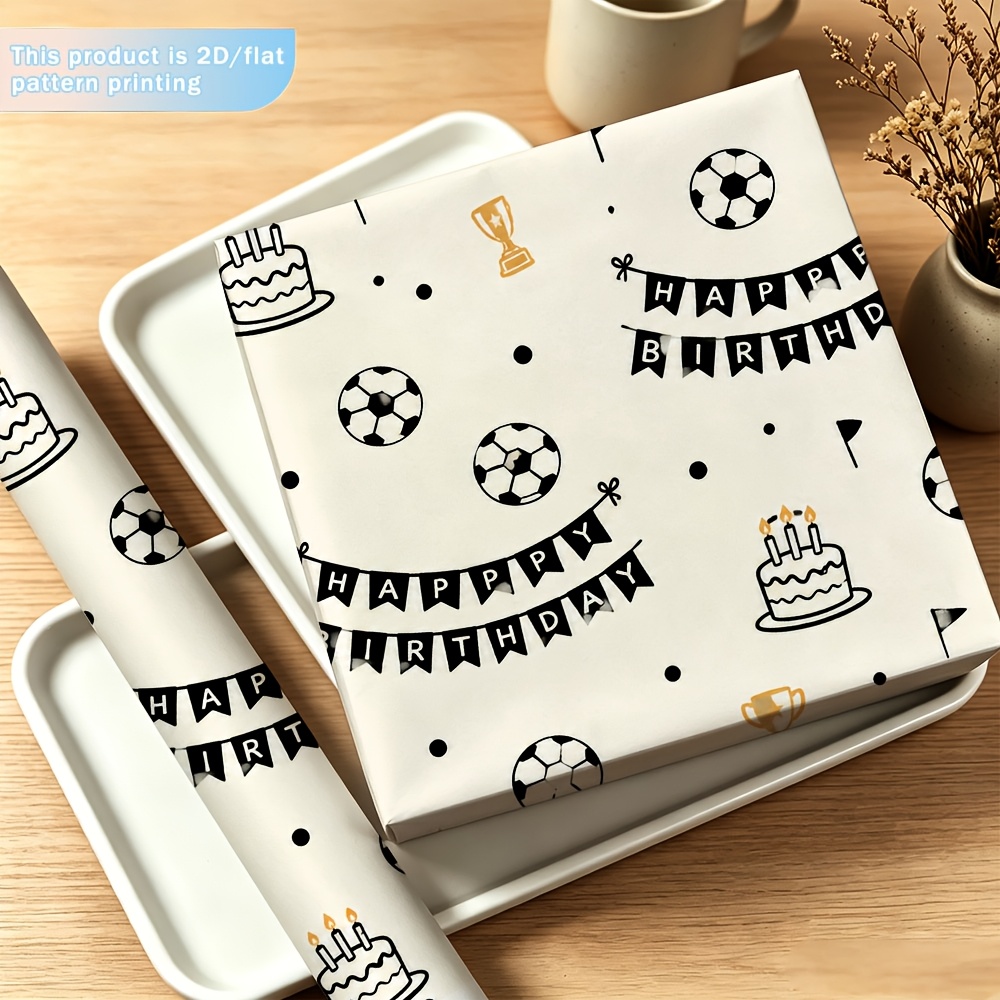 TEMU 1 stuk 1 stuk voetbal verjaardags inpakpapier geschikt voor cadeauverpakking geschikt voor verjaardagsfeestjes, themapapier met -opdruk en