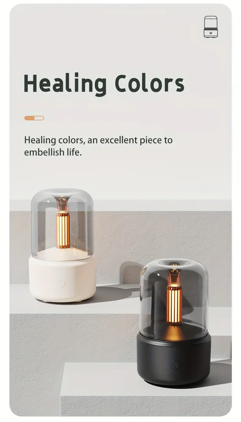 essential oil diffuser with simulated candlelight water shortage power outage protection ultrasonic atomization suitable for 10 20m usb powered key control no battery included details 9